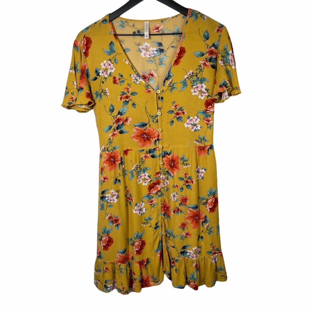 Xhilaration | Mustard V-Neck Floral Flowy Sundress